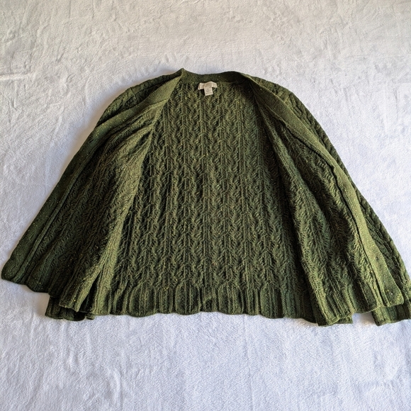 Appleseeds Quality Petite Large V-neck Cardigan Donegal Braided Green Wool Blend - Picture 2 of 13